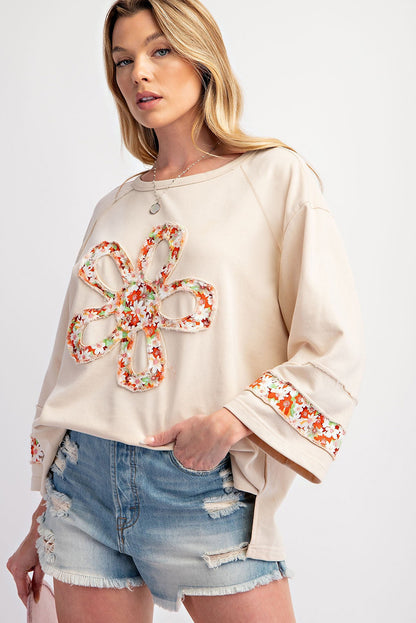 Flower Exposed Seam Patchwork Loose Top