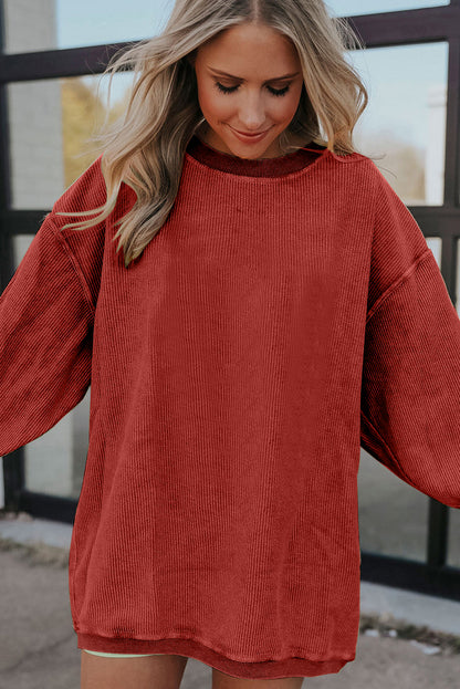 Plain Drop Sleeve Crinkle Rib Oversized Sweatshirt