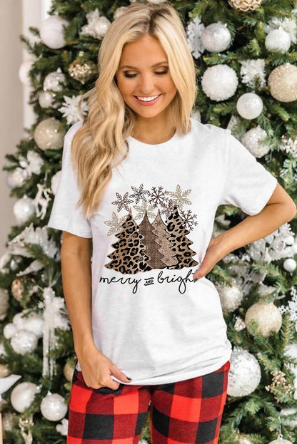 Leopard Christmas Tree Casual Crew Neck Graphic Tee