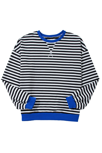 Green Stripe Contrast Edge Oversized Sweatshirt