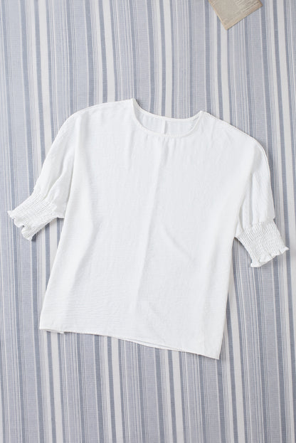 Plain & Casual Shirred Cuffs Half Sleeve Top