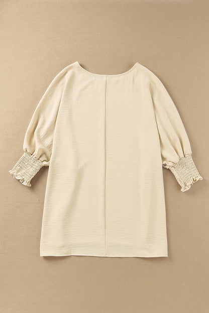 Plain & Casual Shirred Cuffs Half Sleeve Top