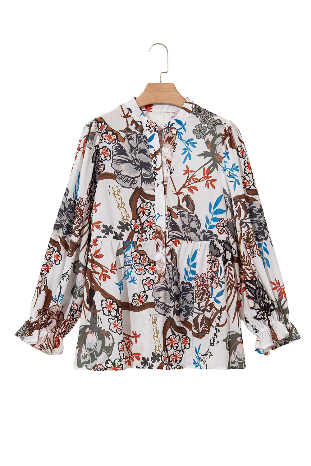 Boho Print Lantern Sleeve V Neck Blouse