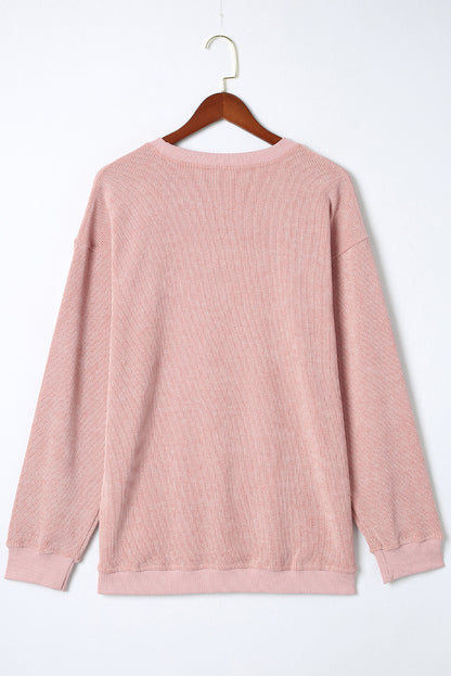 Ribbed Round Neck Drop Sleeve Pullover Sweatshirt