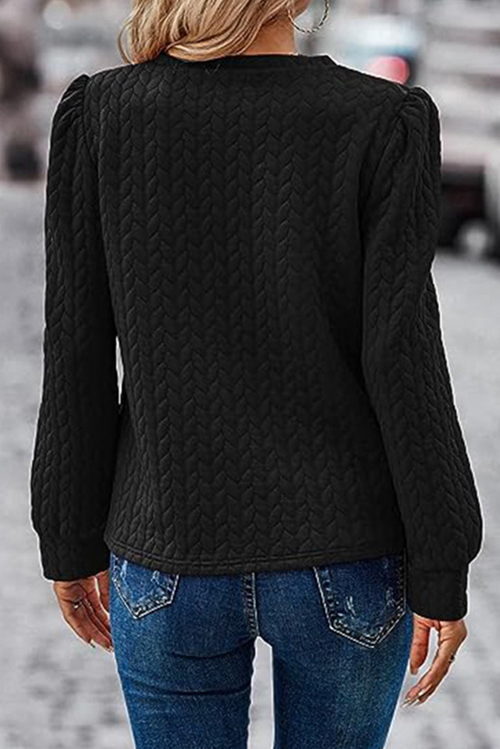 Quilted Puff Sleeve Sweatshirt