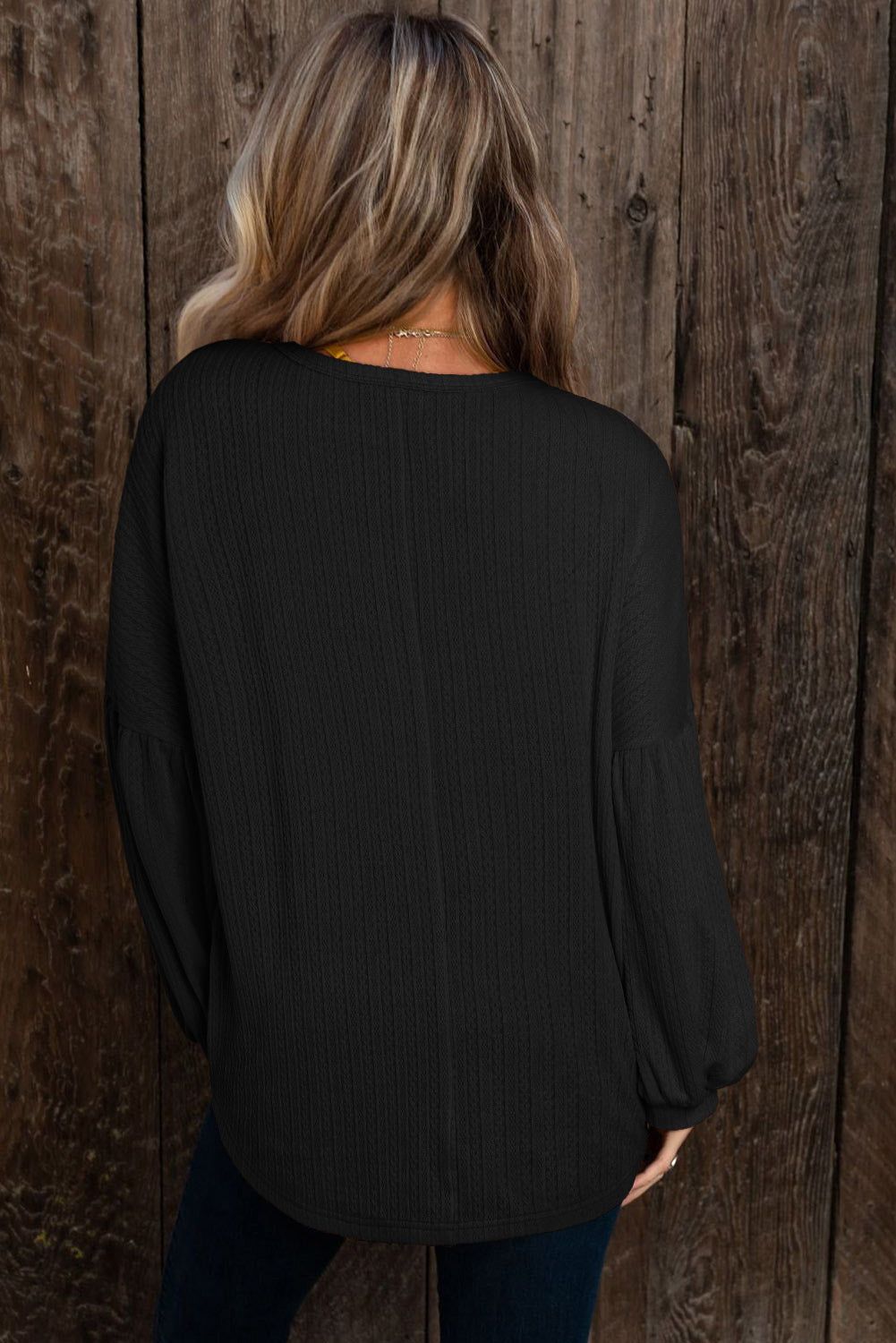 Textured Lantern Sleeve Top