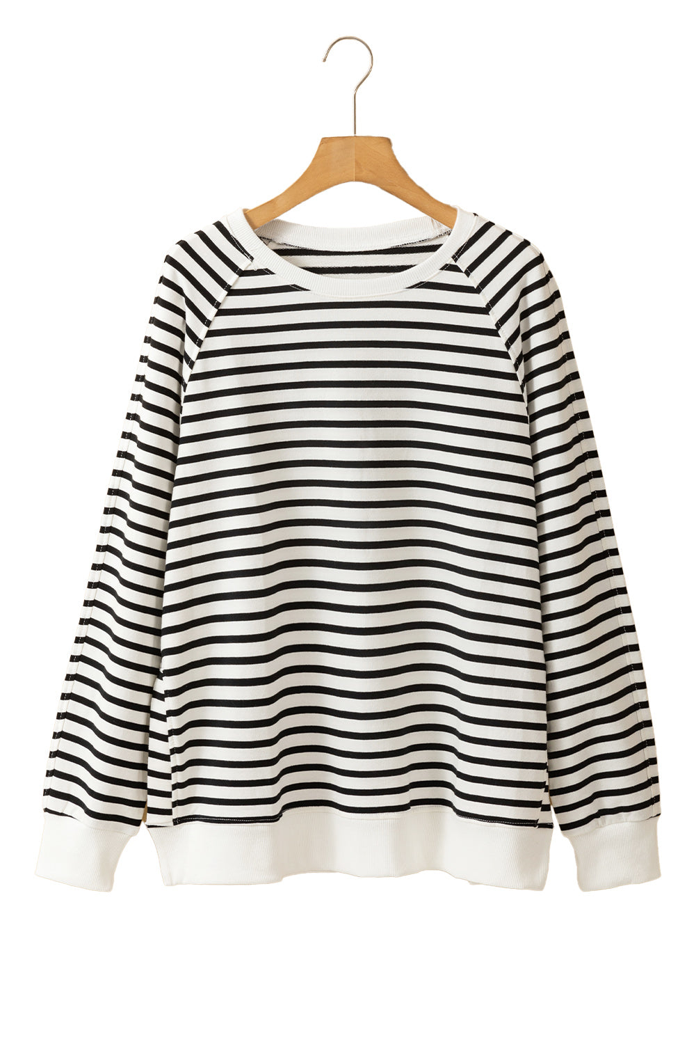 Black Stripe Raglan Sleeve Loose Split Sweatshirt