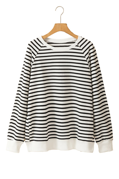 Black Stripe Raglan Sleeve Loose Split Sweatshirt