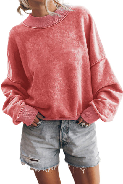 Washed Drop Shoulder Crewneck Pullover Sweatshirt