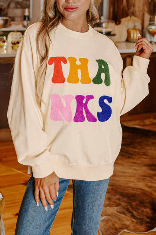 THANKS Chenille Drop Shoulder Sweatshirt