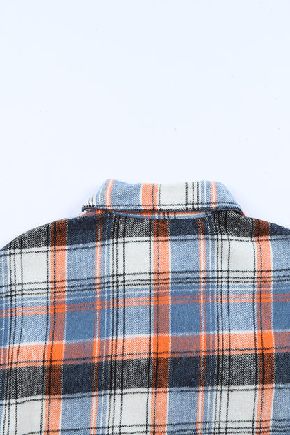 Multicolor Plaid Snap Button Casual Raw Hem Shirt Shacket