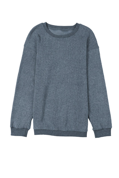 Ribbed Round Neck Drop Sleeve Pullover Sweatshirt