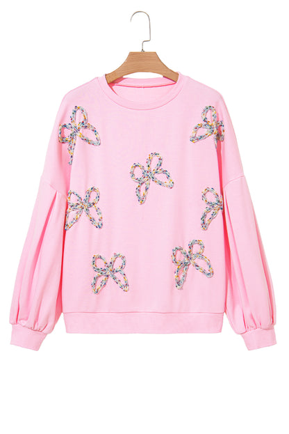 Parchment Sweet Bow Lantern Sleeve Oversized Pullover Sweatshirt