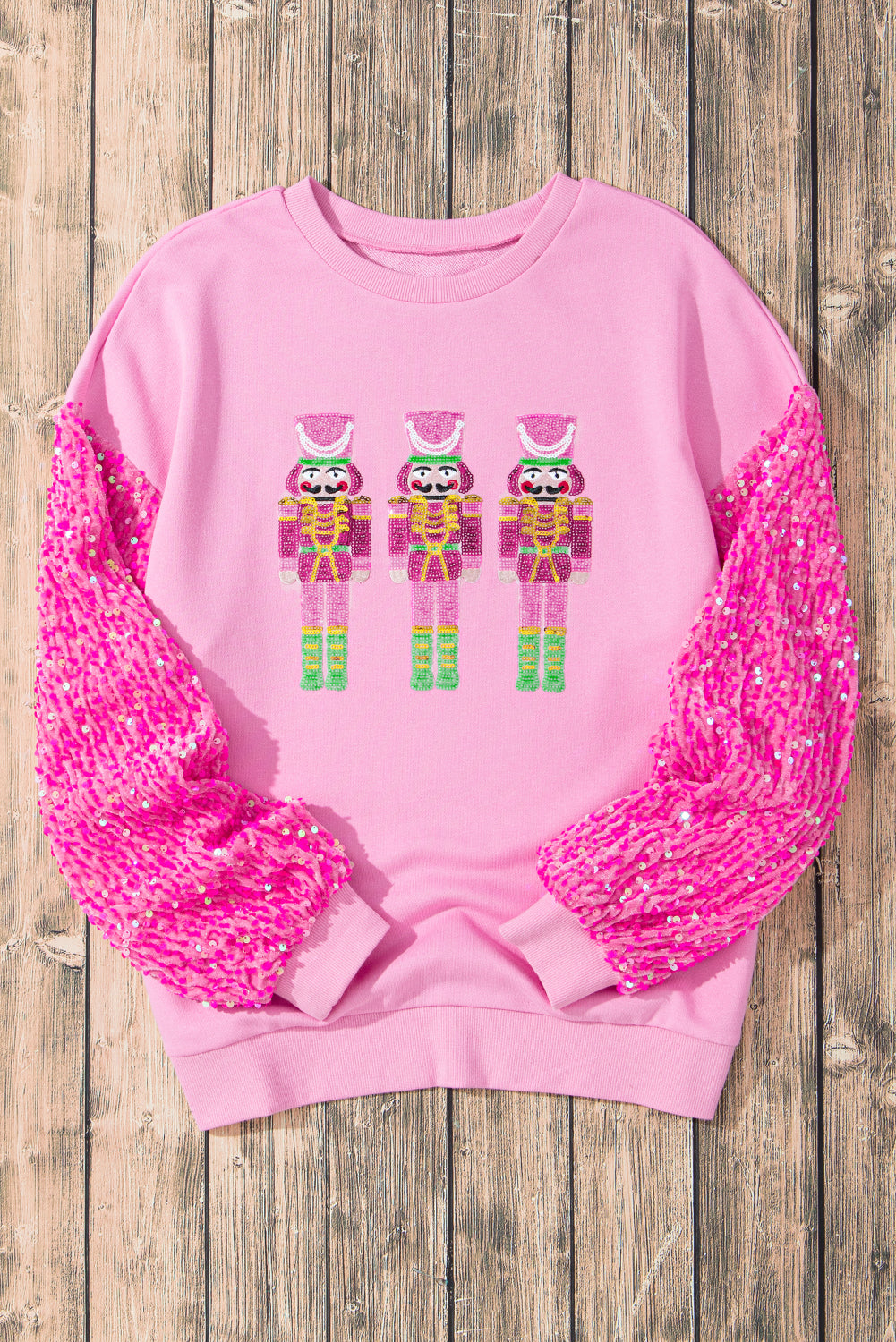 Pink Nutcracker Sequin Sleeve Graphic Sweatshirt