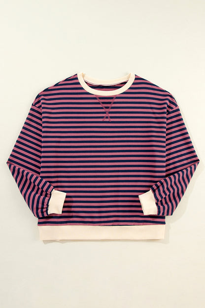 Green Stripe Contrast Edge Oversized Sweatshirt