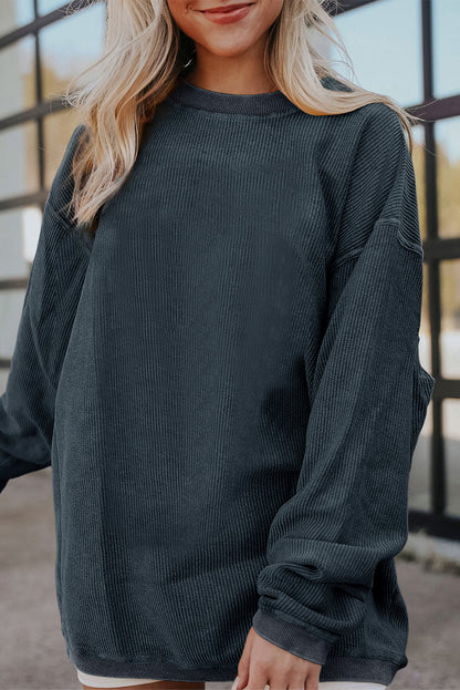 Plain Drop Sleeve Crinkle Rib Oversized Sweatshirt