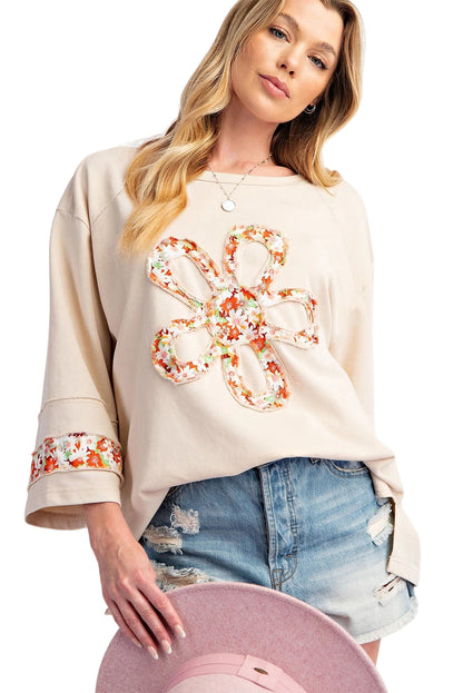 Flower Exposed Seam Patchwork Loose Top