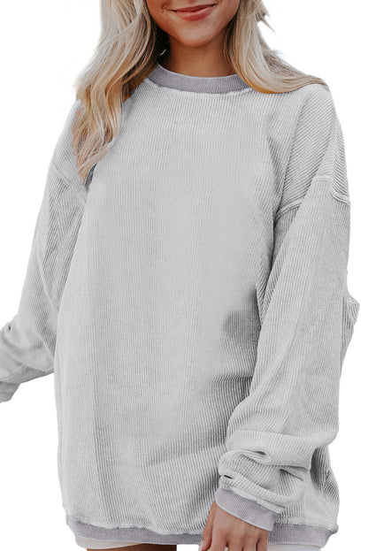 Plain Drop Sleeve Crinkle Rib Oversized Sweatshirt