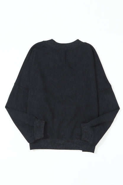 Washed Drop Shoulder Crewneck Pullover Sweatshirt