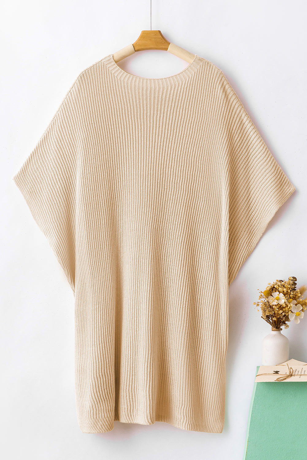 Side Slit Short Sleeve Oversized Sweater