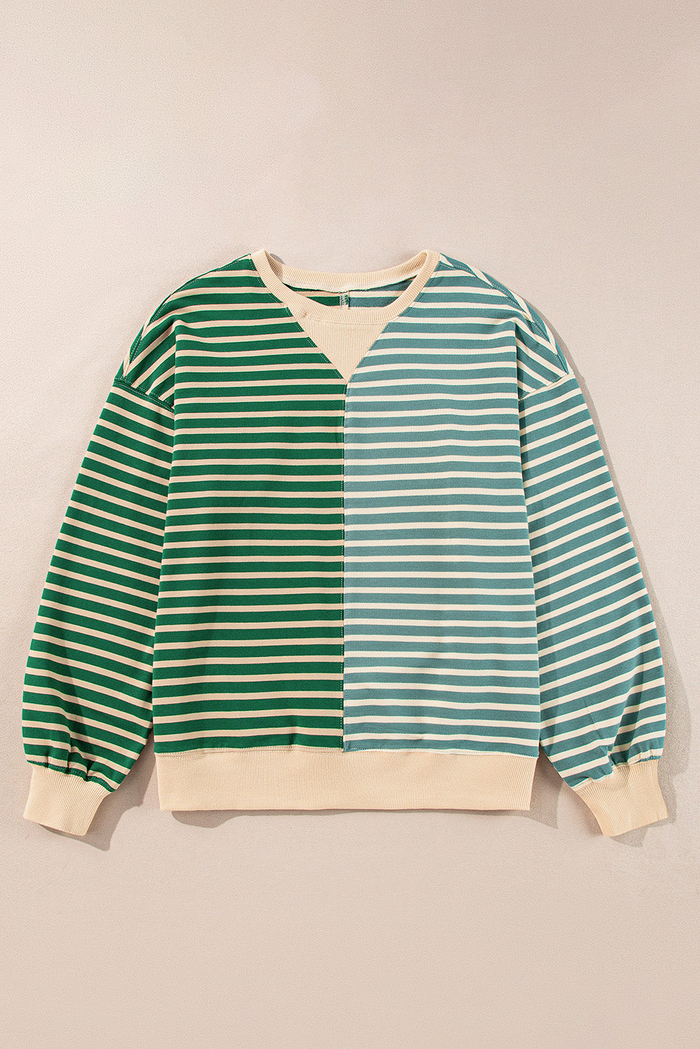 Sky Blue Stripe Colorblock Drop Shoulder Oversize Sweatshirt