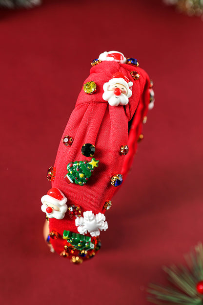 Fiery Red Cartoon Christmas Charm Rhinestone Knotted Headband