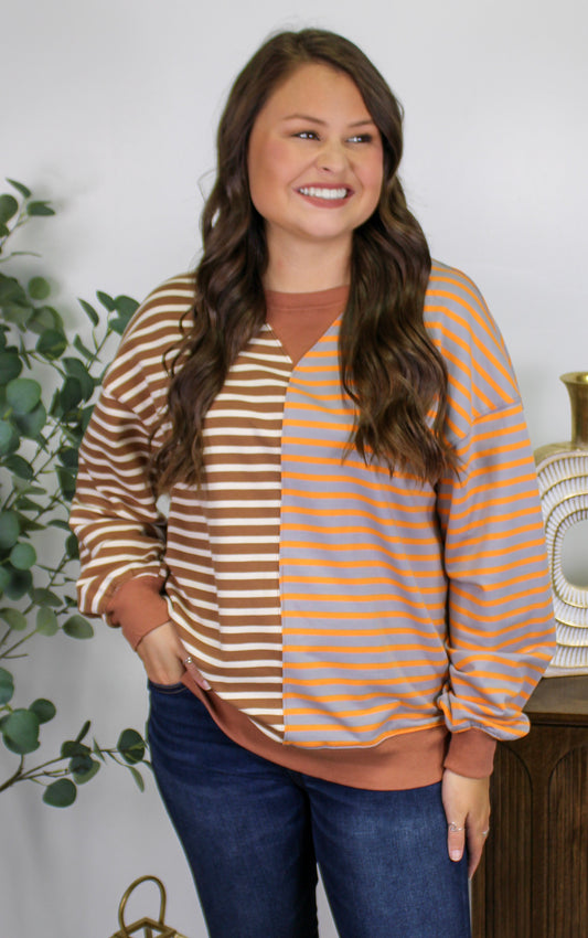 Brown Striped Colorblock Sweatshirt RTS