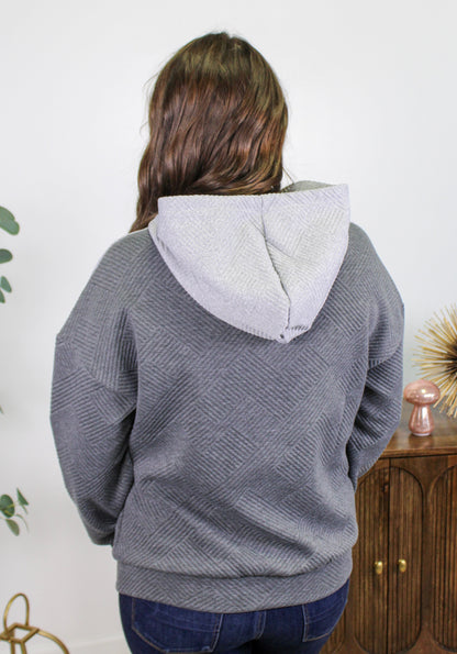 Grey Textured Hoodie LT