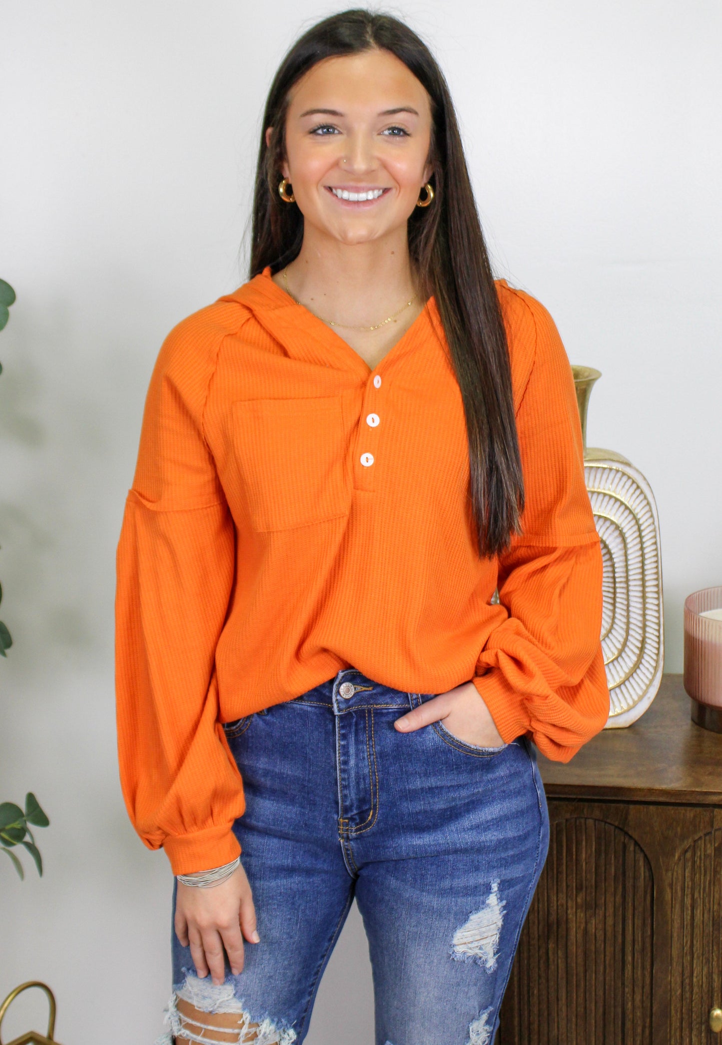 Orange Waffle Knit Top RTS