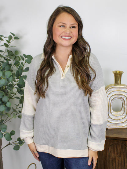 Grey Textured Colorblock Top November.