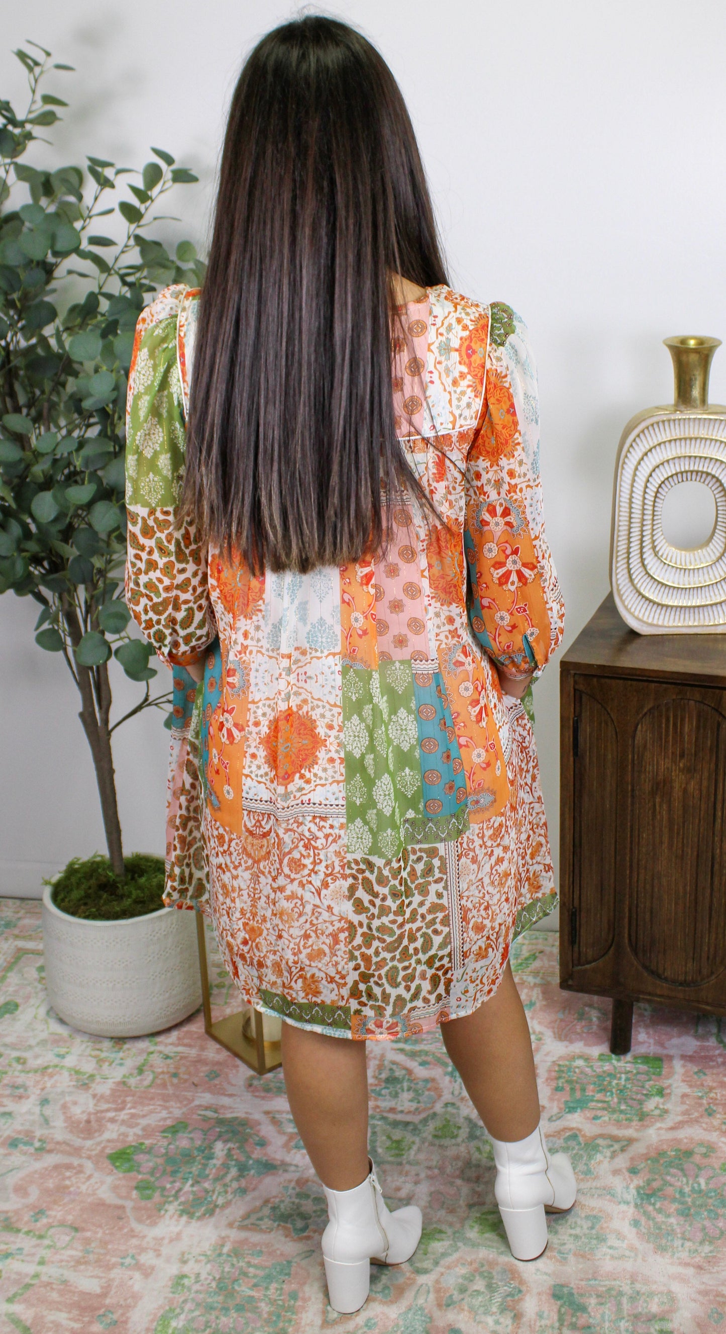 Boho Paisley Patch Dress RTS