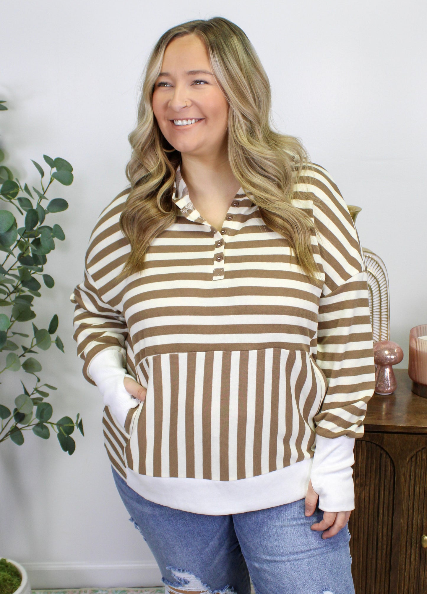 Brown Striped Plus Size Hoodie November.