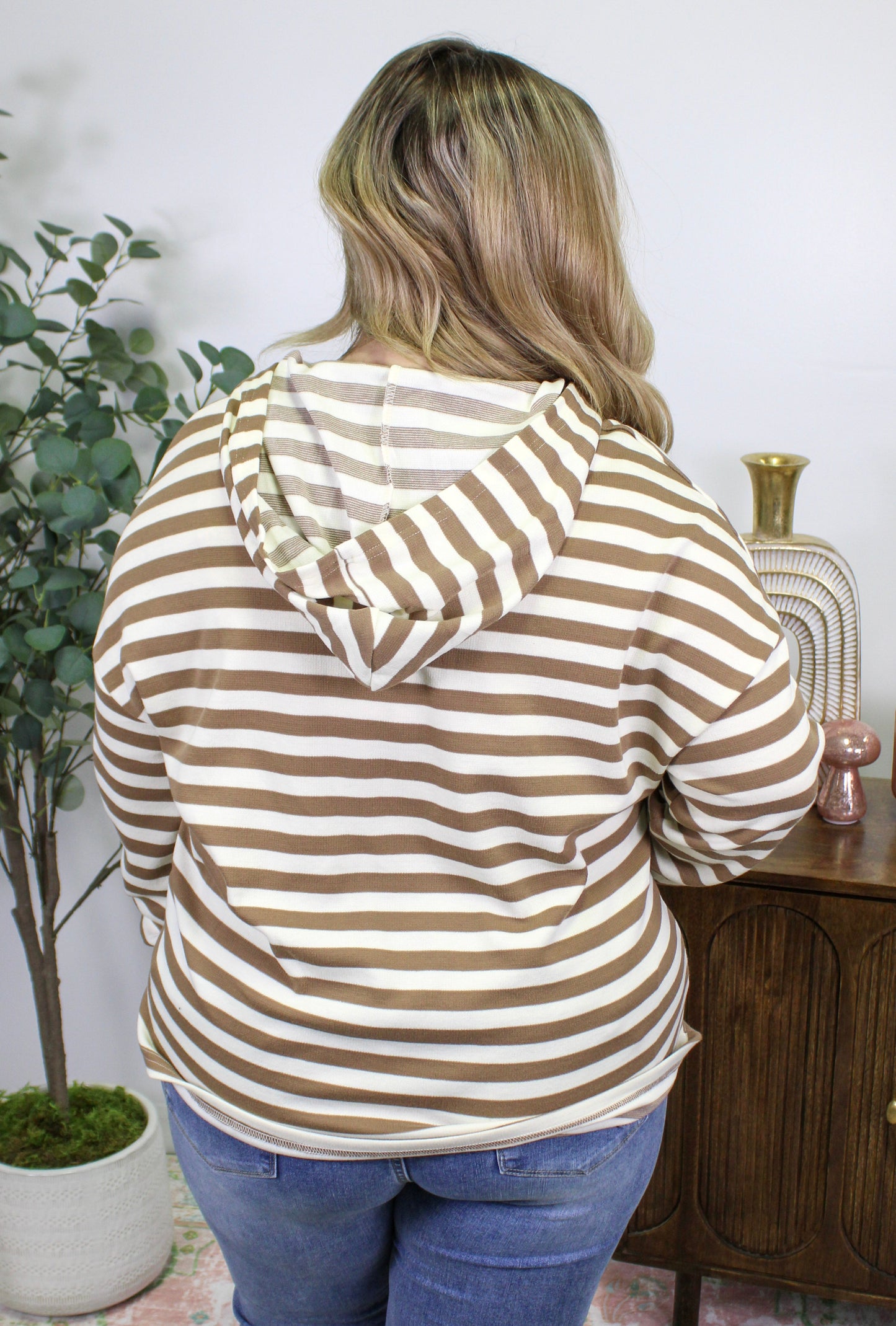 Brown Striped Plus Size Hoodie November.