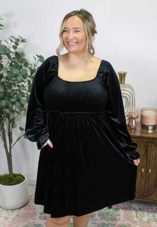 Black Velvet Plus Size Dress LT