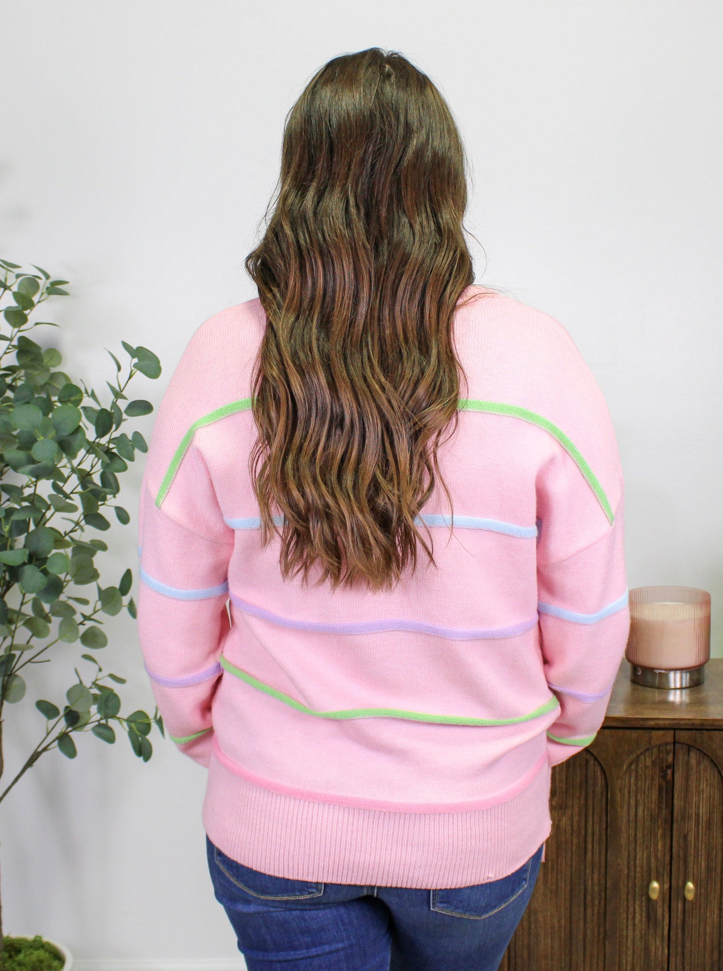 Pink Striped Henley Sweater LT