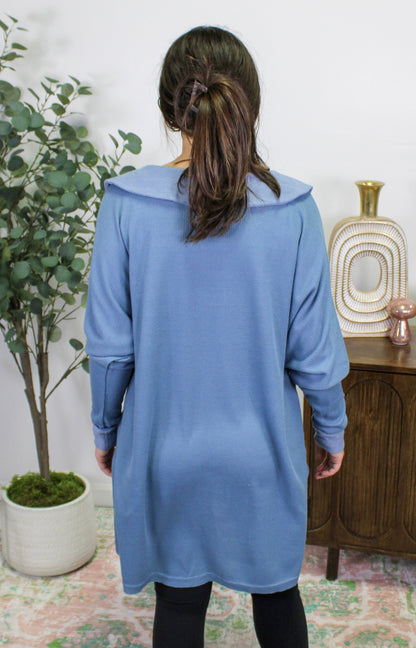 Blue Waffle Knit Henley Top November.