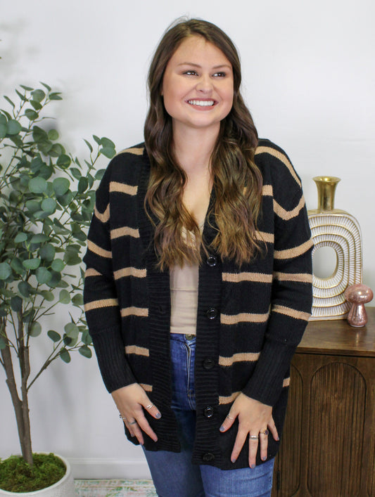 Black Striped Chunky Cardigan November.