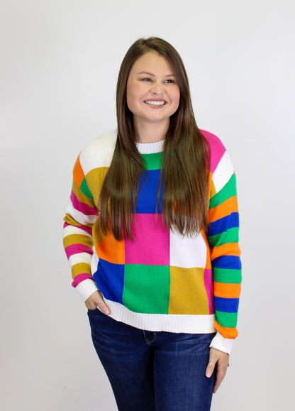 Rainbow Checkered Sweater December.