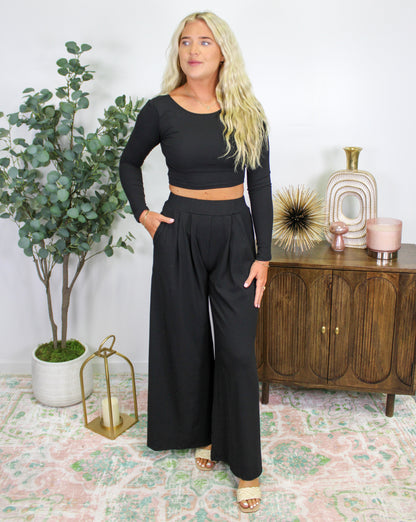 Black Cropped Pants Set RTS