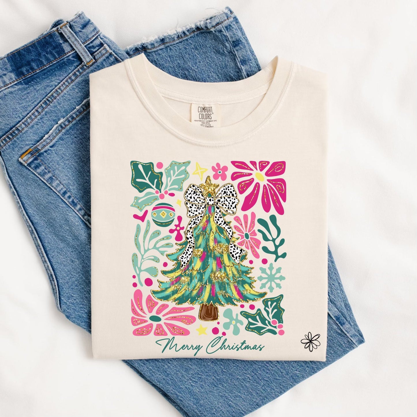 Merry Christmas with Brushstroke Tree TEE.