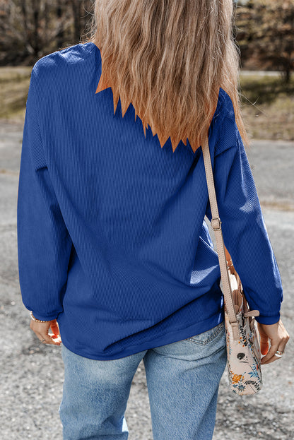 Plain Drop Sleeve Crinkle Rib Oversized Sweatshirt