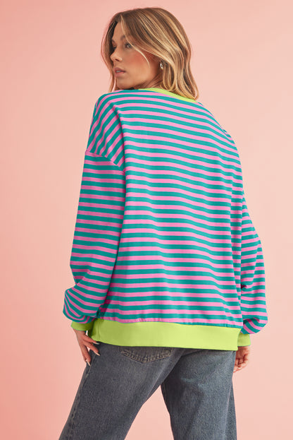 Green Stripe Contrast Edge Oversized Sweatshirt