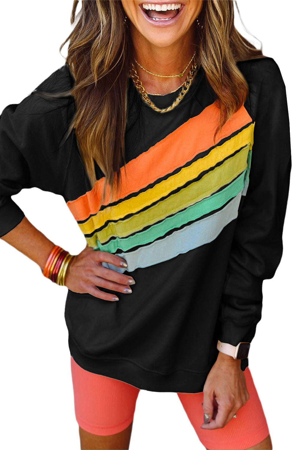 Rainbow Colorblock Pullover Sweatshirt