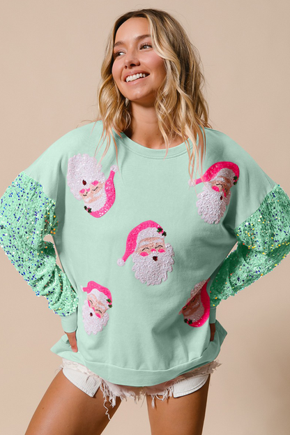 Pink Sequined Santa Claus Long Sleeve Christmas Sweatshirt