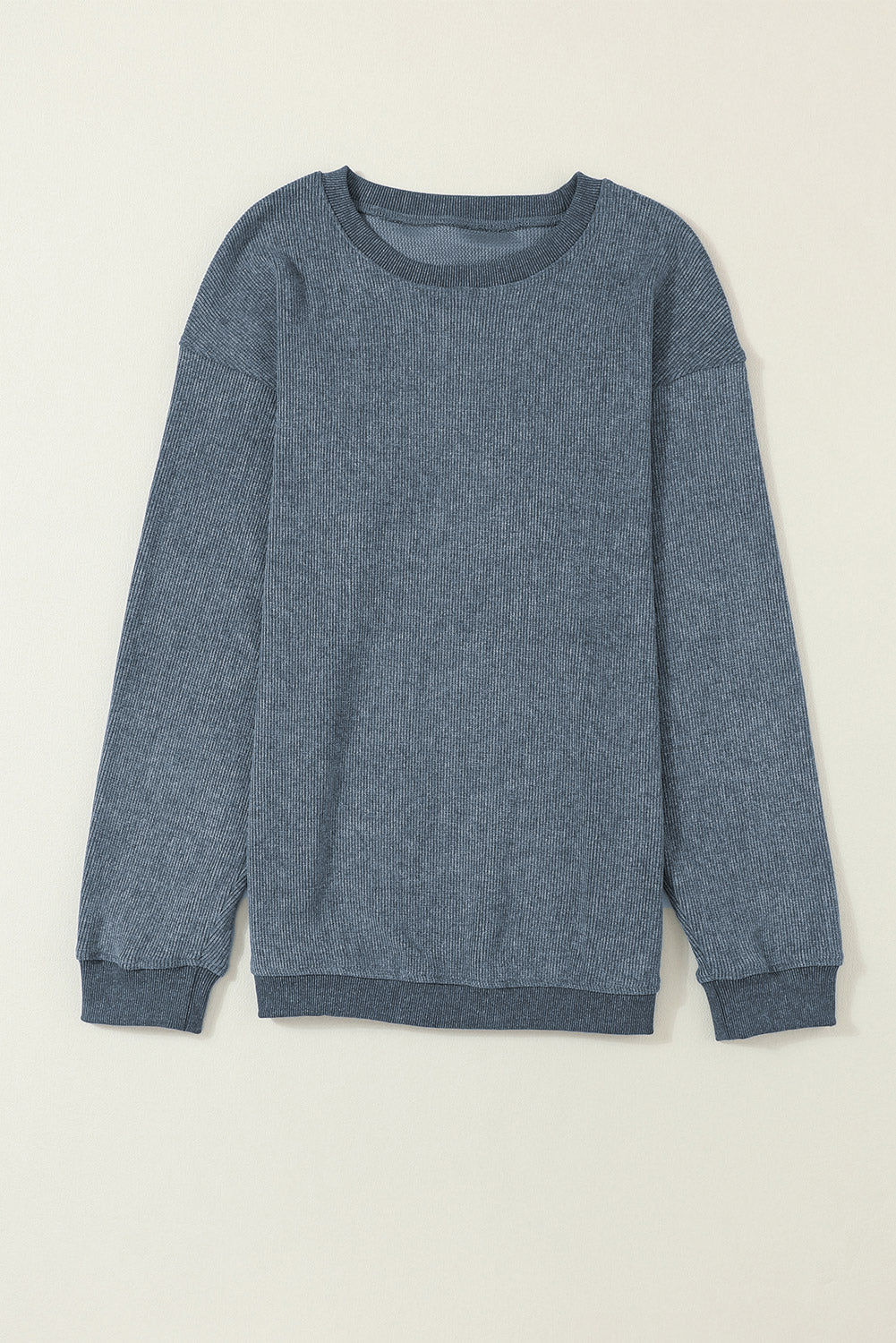 Ribbed Round Neck Drop Sleeve Pullover Sweatshirt