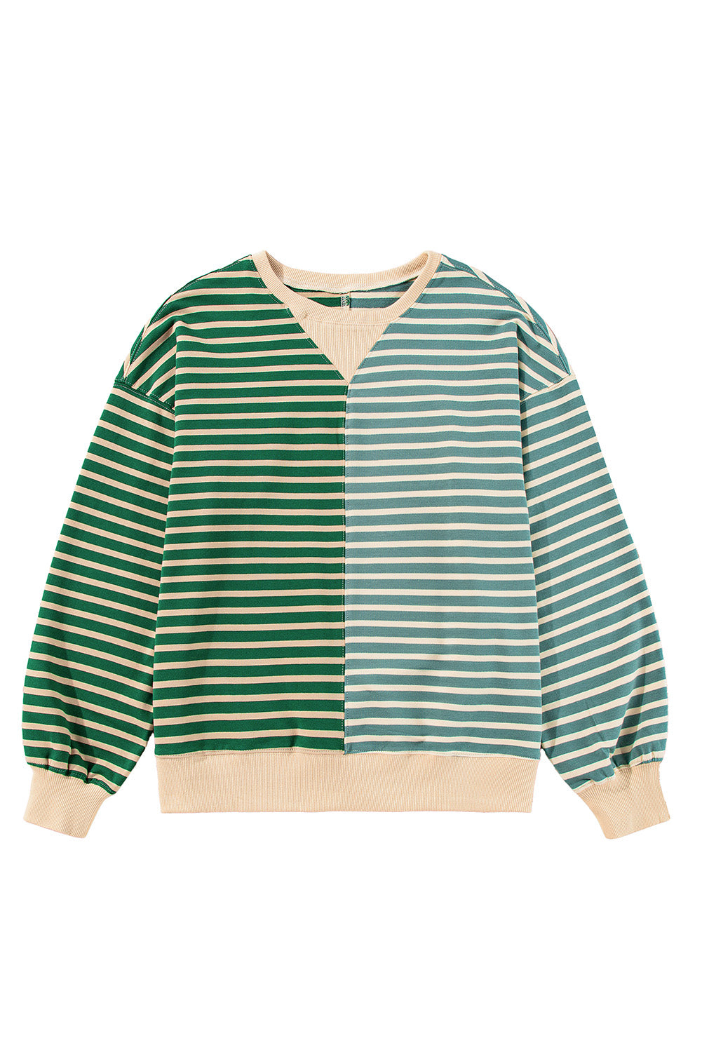 Sky Blue Stripe Colorblock Drop Shoulder Oversize Sweatshirt