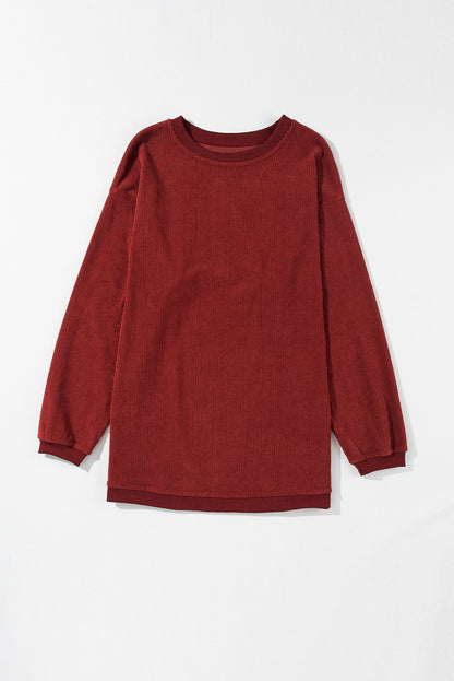 Plain Drop Sleeve Crinkle Rib Oversized Sweatshirt