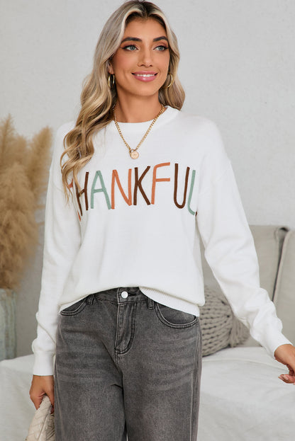 Thankful Ivory Embroidered Sweater