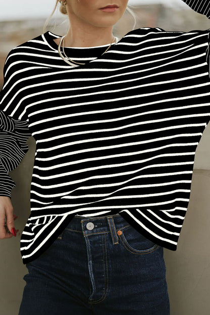 Stripe Patchwork Loose Long Sleeve Tee