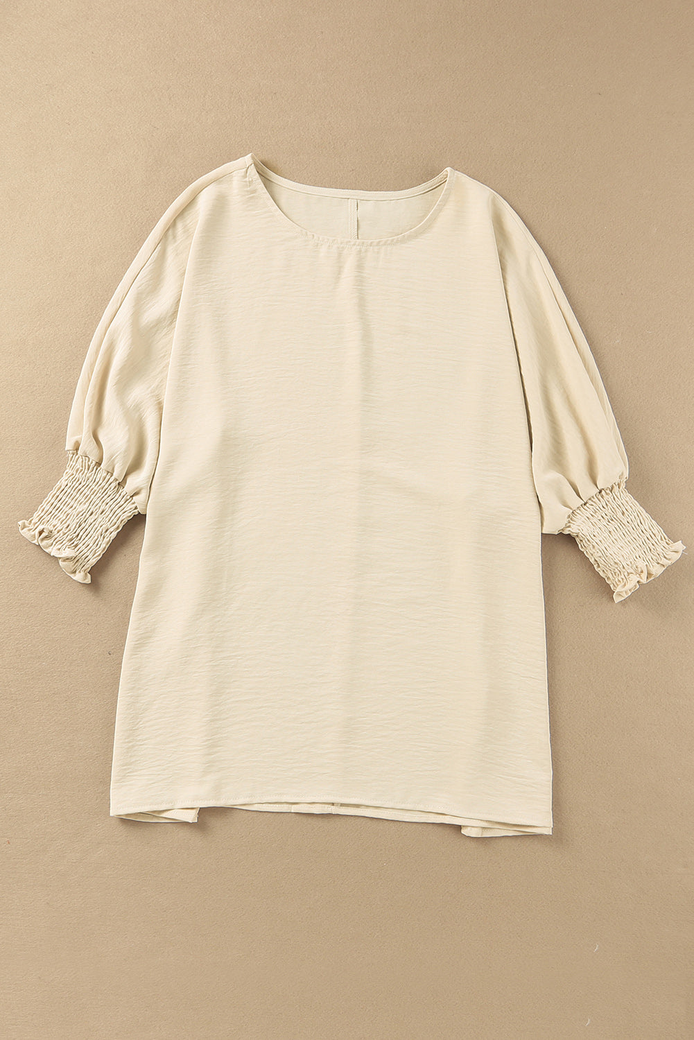 Plain & Casual Shirred Cuffs Half Sleeve Top